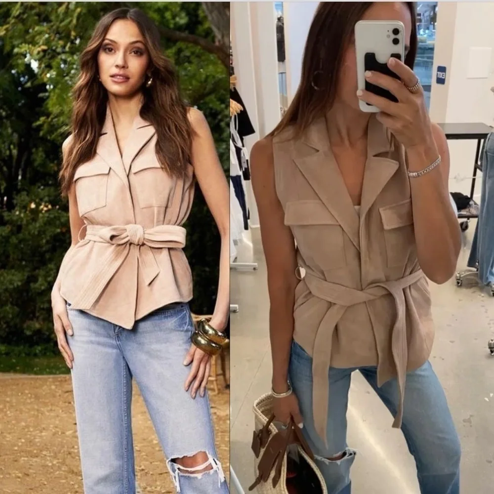L’AGENCE Arbor Suede Goatskin Wrap Vest in Cashew - Picture 13 of 14